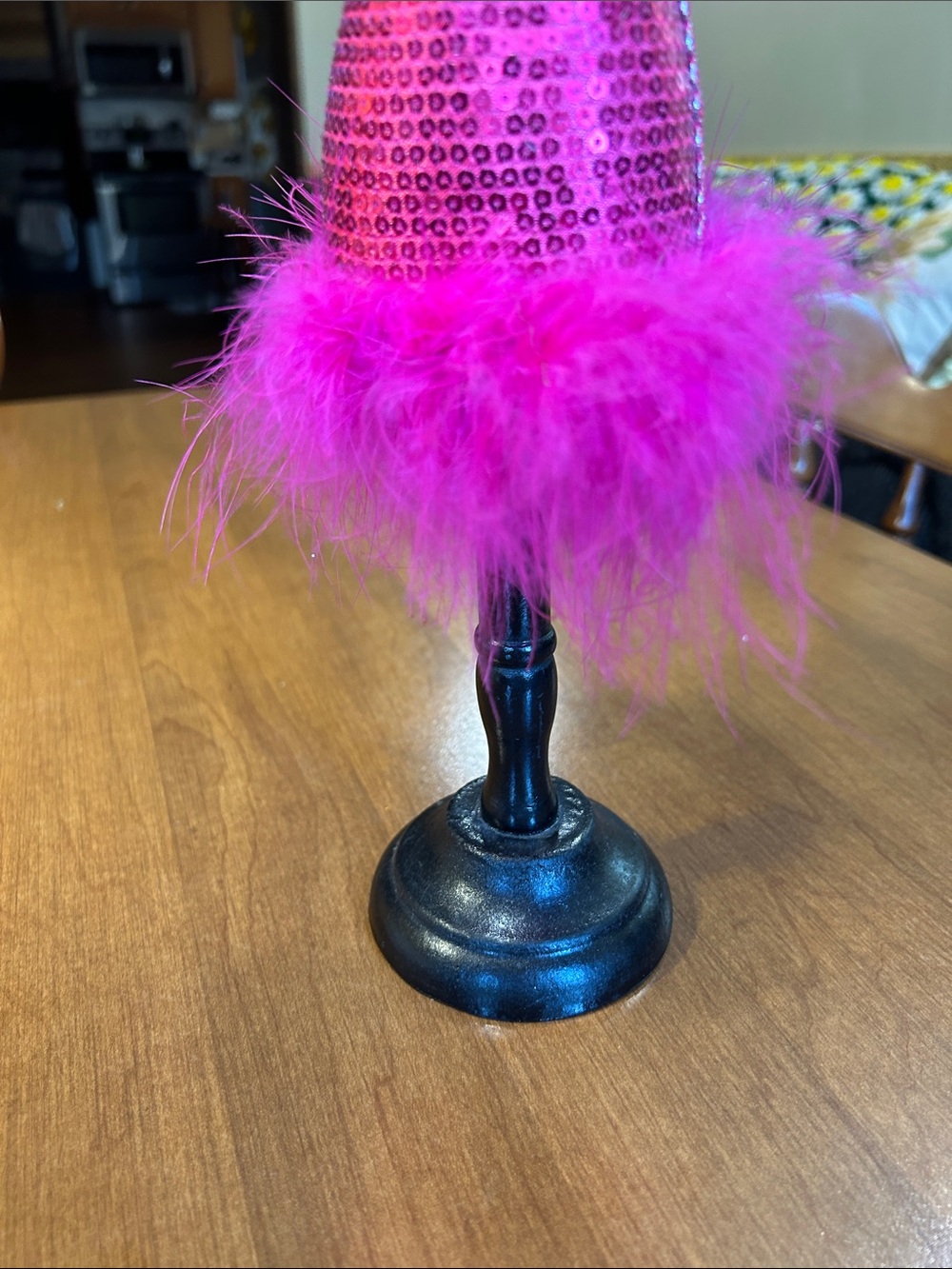 Hot Pink Sequin Mannequin Jewelry Holder with Feather Trim - Picture 3 of 6